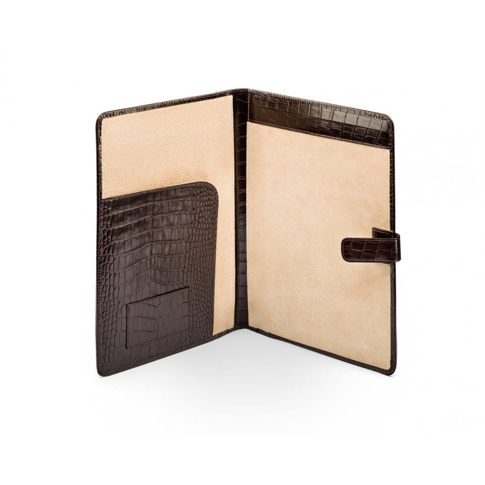 Leather conference folder, brown croc, inside