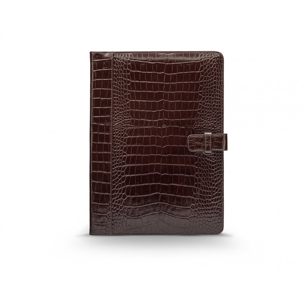Leather conference folder, brown croc, front
