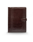 Leather conference folder, brown croc, front