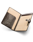 Leather conference folder, brown croc, open