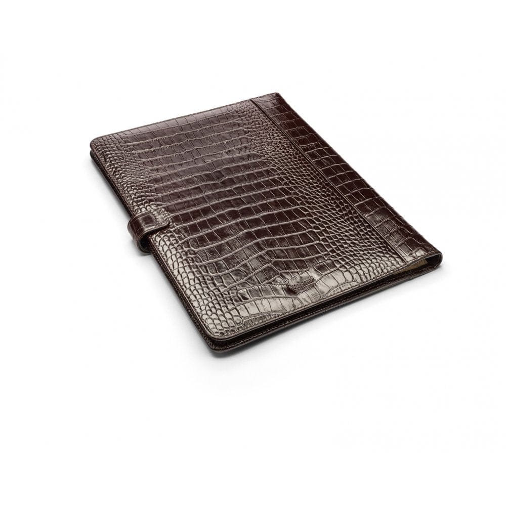 Leather conference folder, brown croc, back