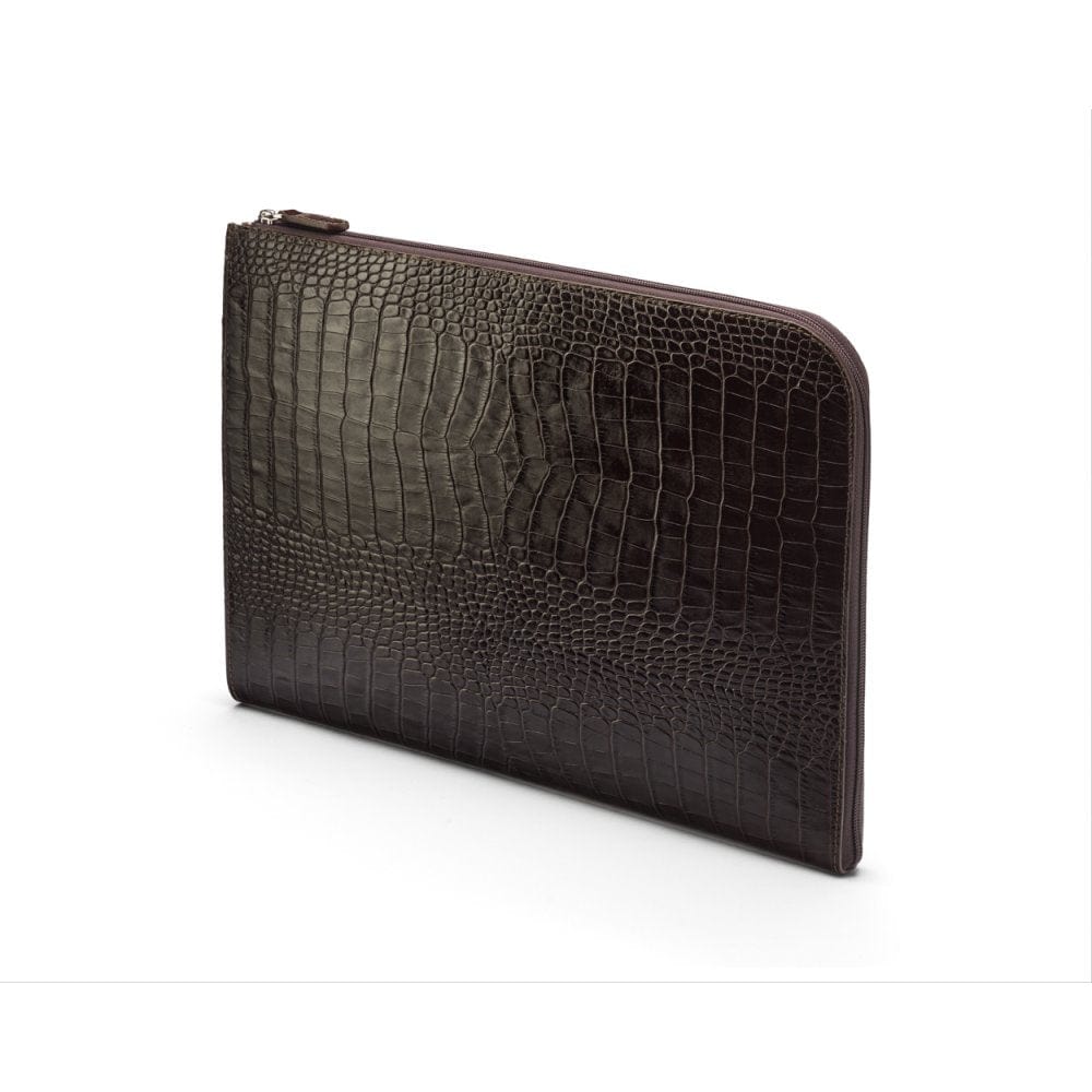 A4 zip around leather folder, brown croc, side