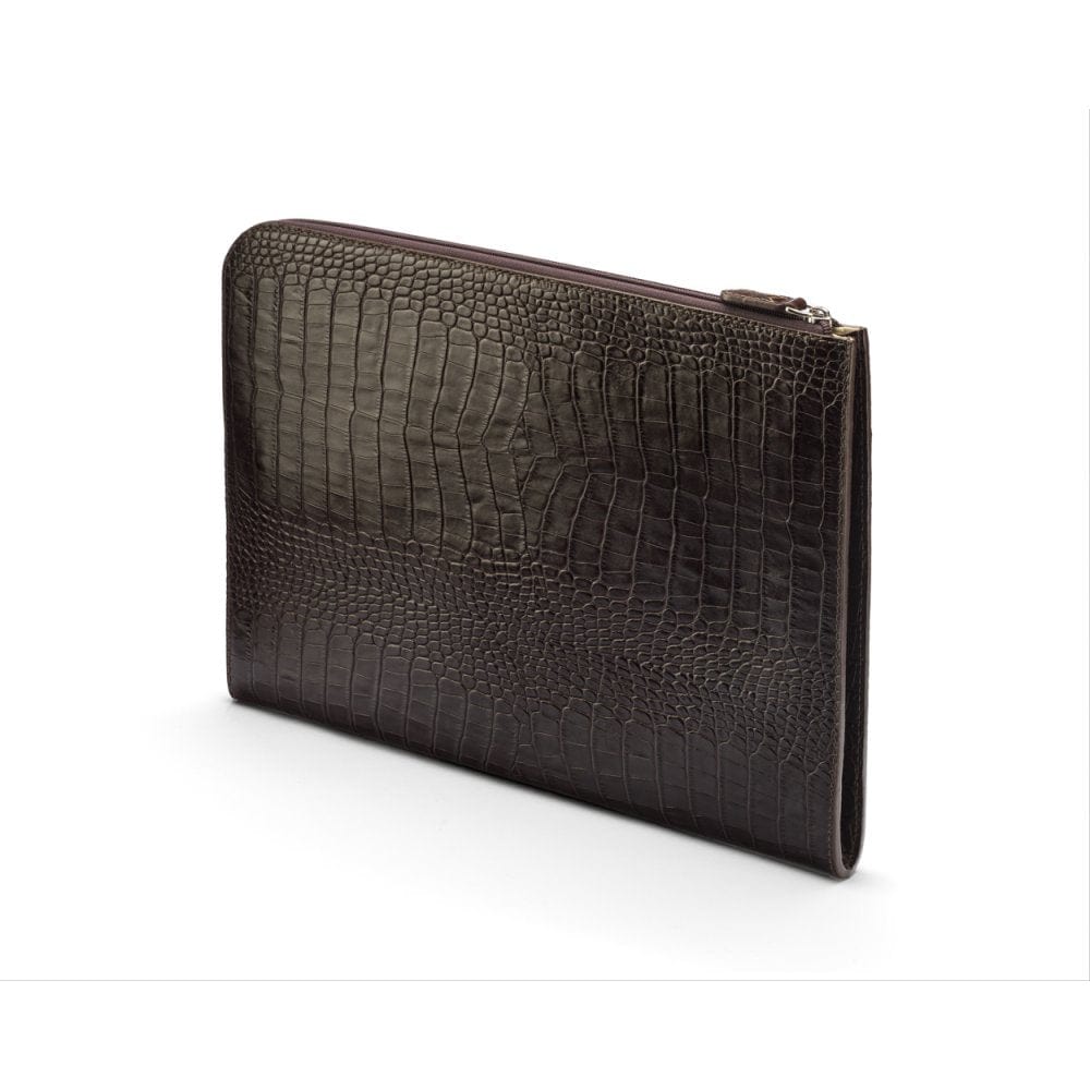A4 zip around leather folder, brown croc, back