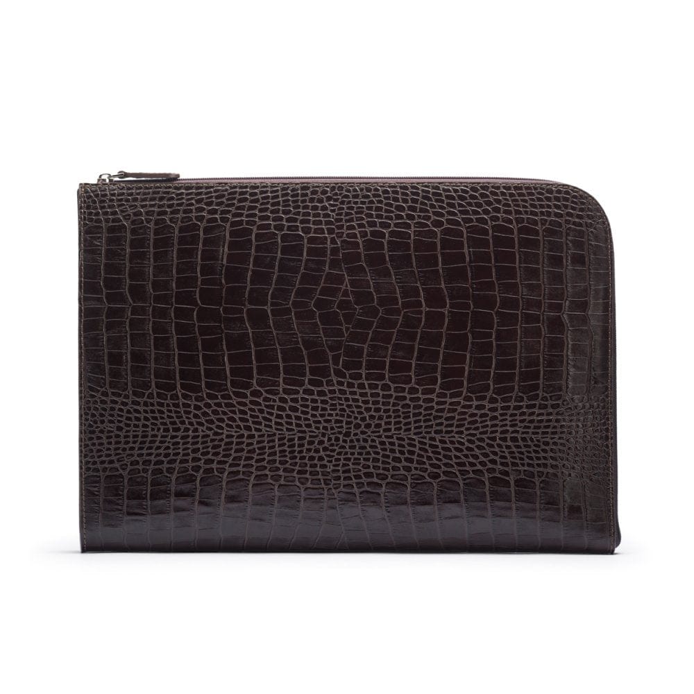 A4 zip around leather folder, brown croc, front