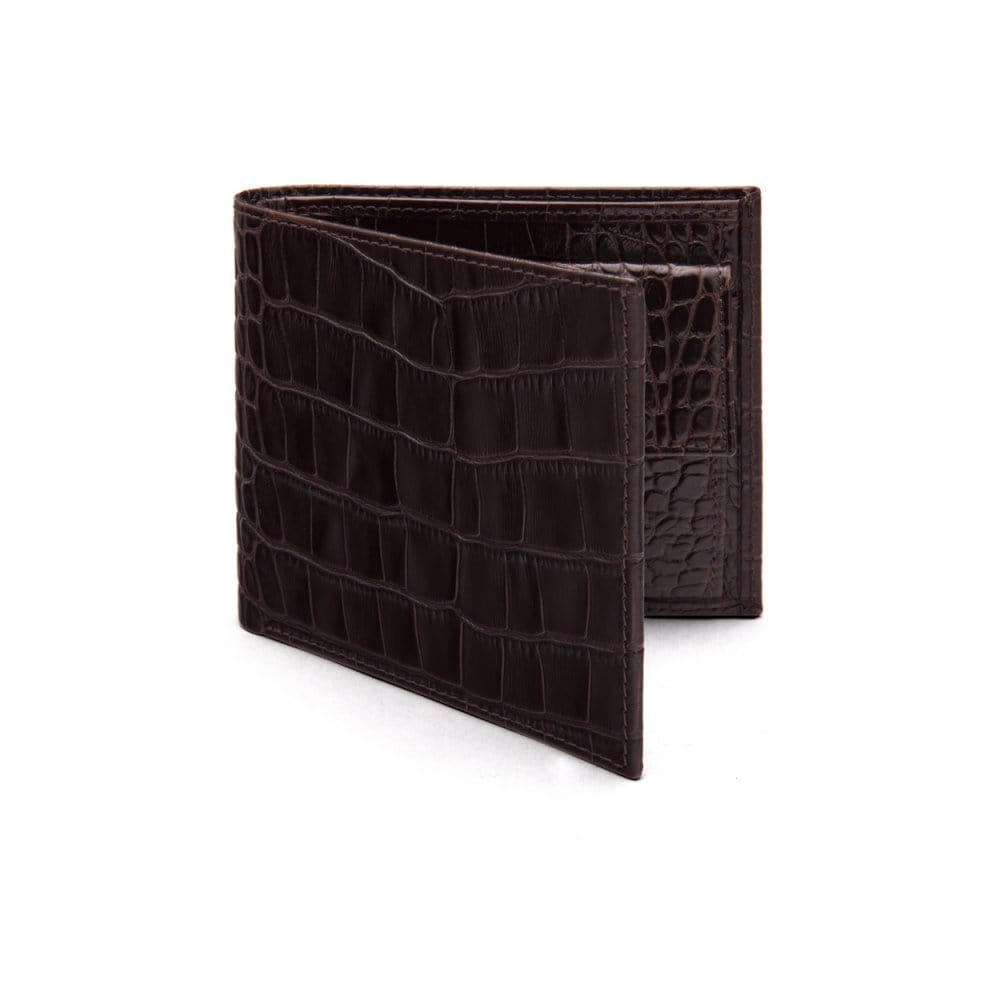 Leather wallet with coin purse, brown croc, front