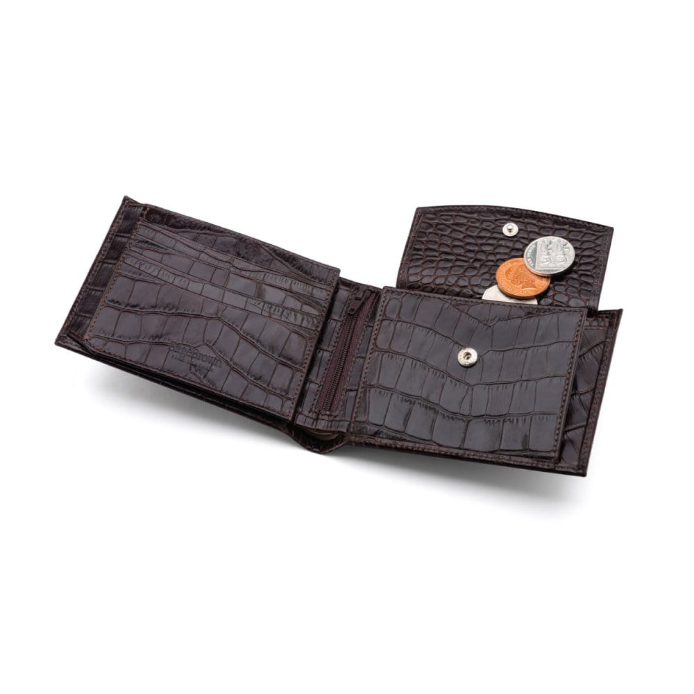 Leather coin wallet, brown croc, inside