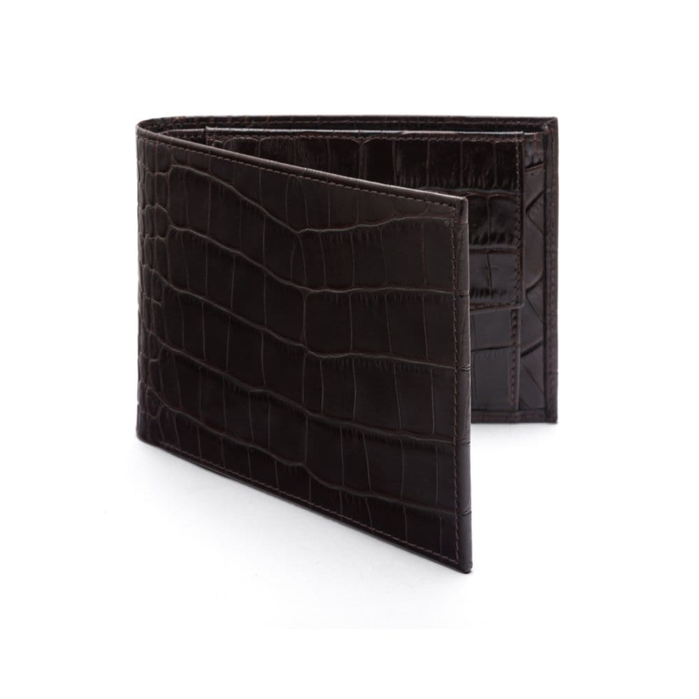 Leather coin wallet, brown croc, front