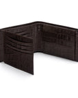 Leather coin wallet, brown croc, open
