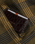 Brown Croc Flat Leather Credit Card Case With RFID Blocking Lining