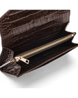 Brown Croc Leather Clutch Accordion Purse With 12 CC