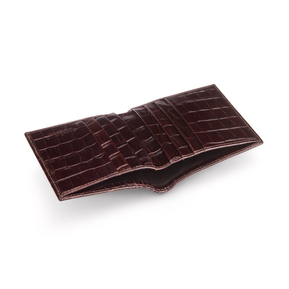 Leather compact billfold wallet 6CC, brown croc, inside