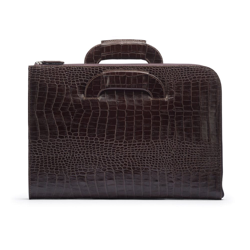 Leather document case with retractable handles, brown croc, front