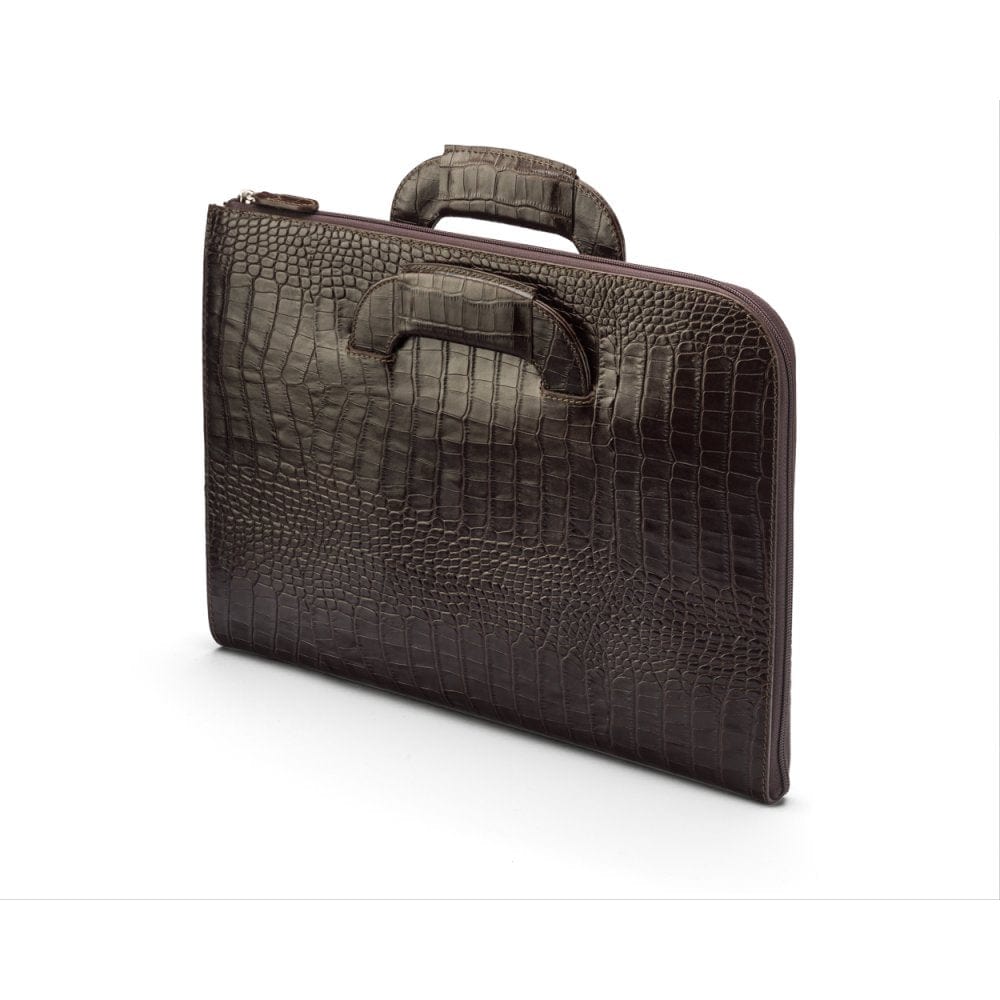 Leather document case with retractable handles, brown croc, side