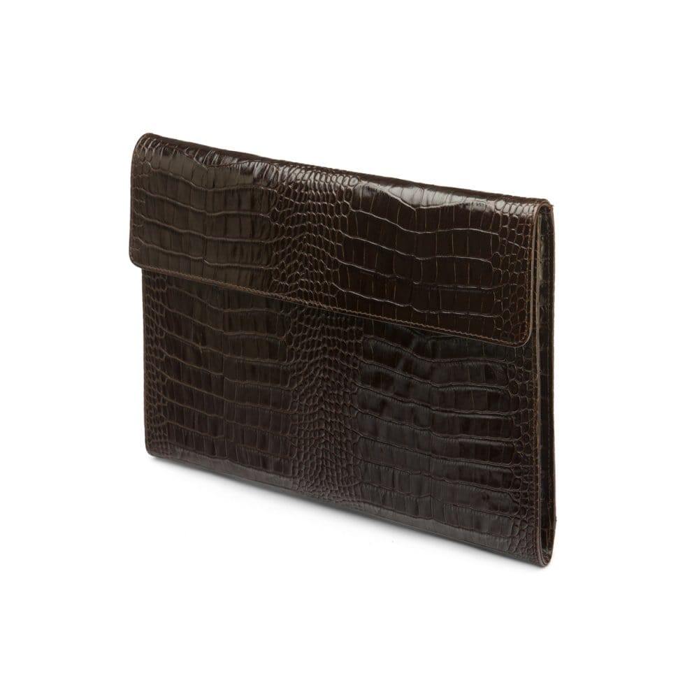 Leather envelope folder, brown croc, front