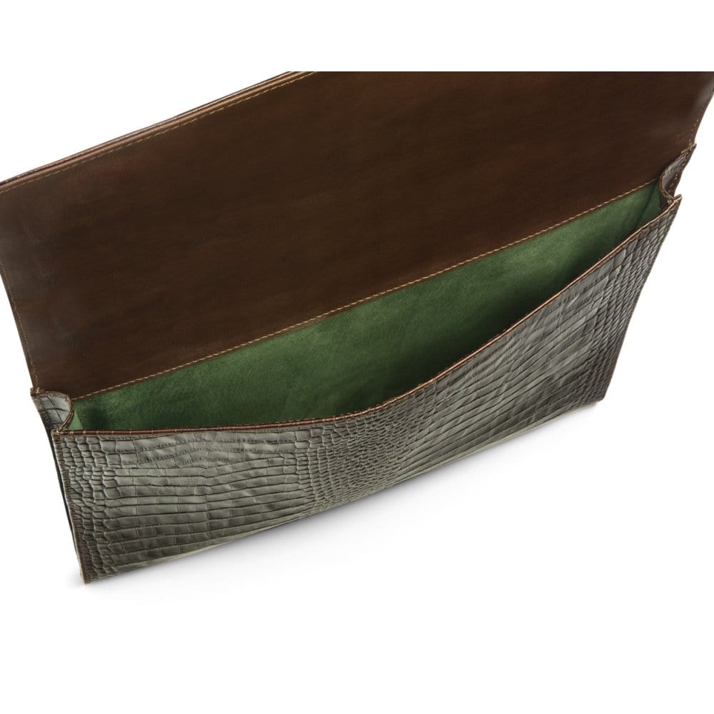 Leather envelope folder, brown croc, inside