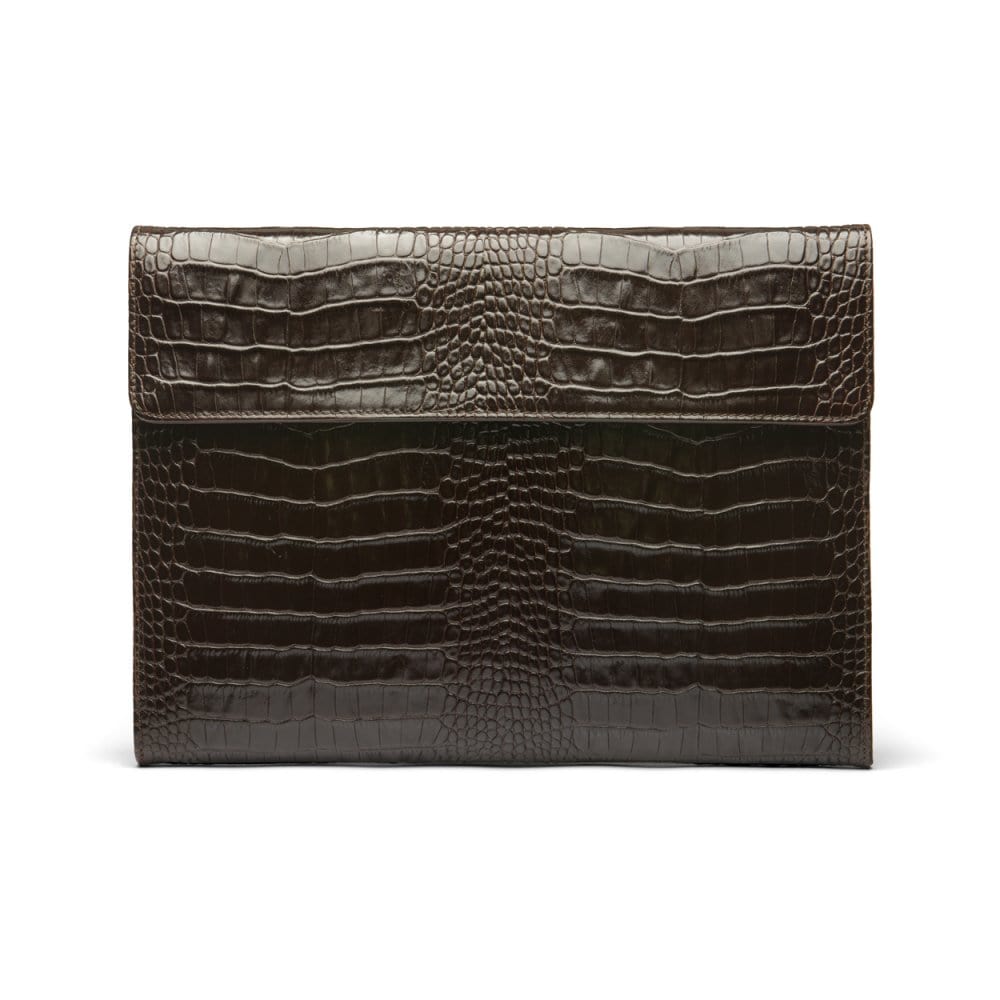 Leather envelope folder, brown croc front view