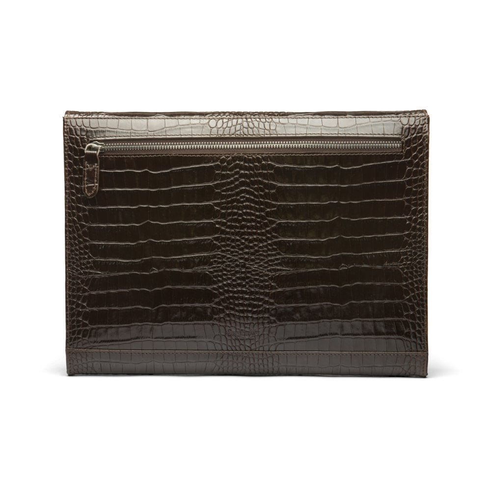 Leather envelope folder, brown croc, back
