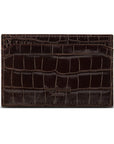 Flat leather credit card holder with middle pocket, 5 CC slots, brown croc, back