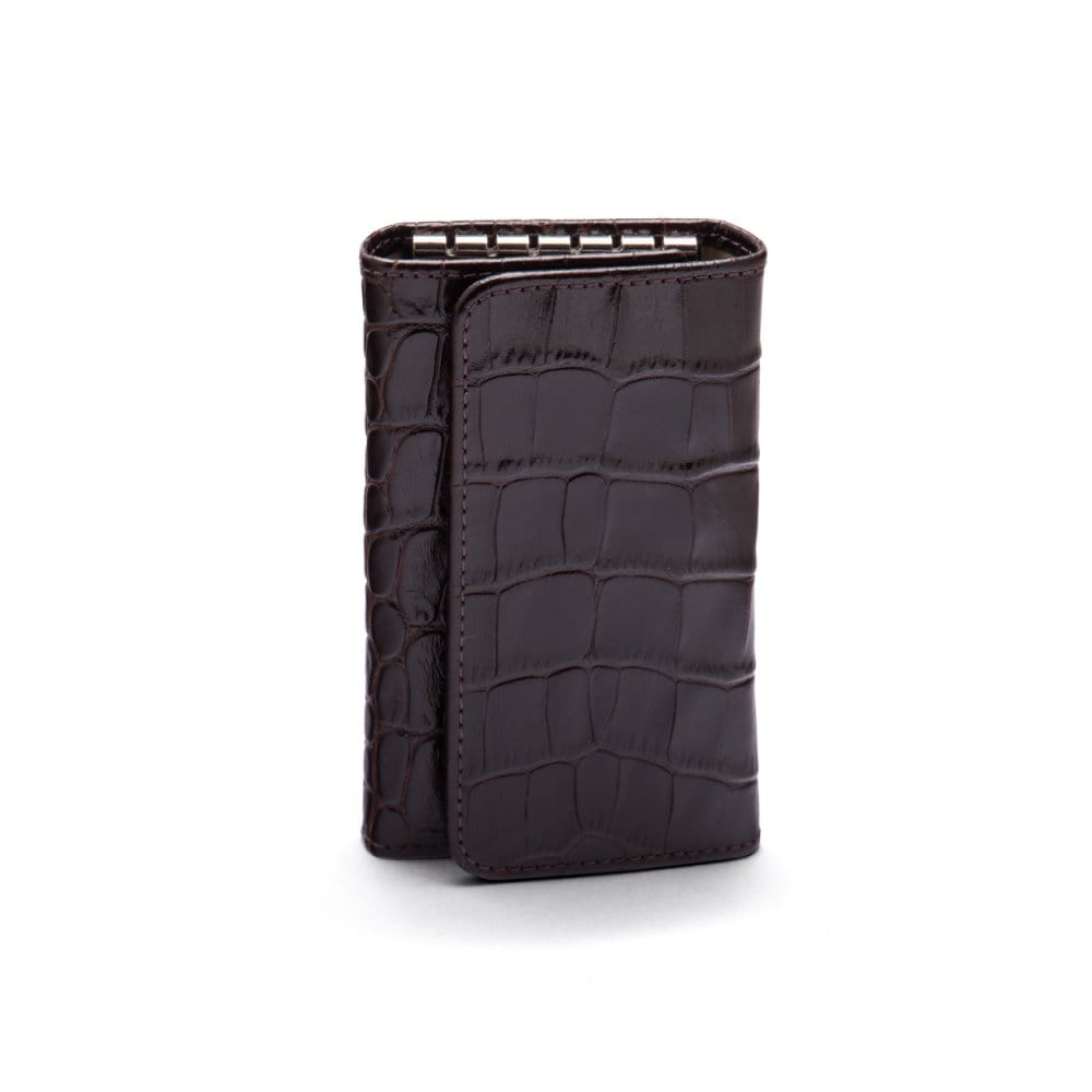 Key wallet with detachable key fob, brown croc, front