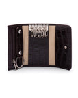 Key wallet with detachable key fob, brown croc, inside