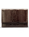 Small leather A4 portfolio case, brown croc, front