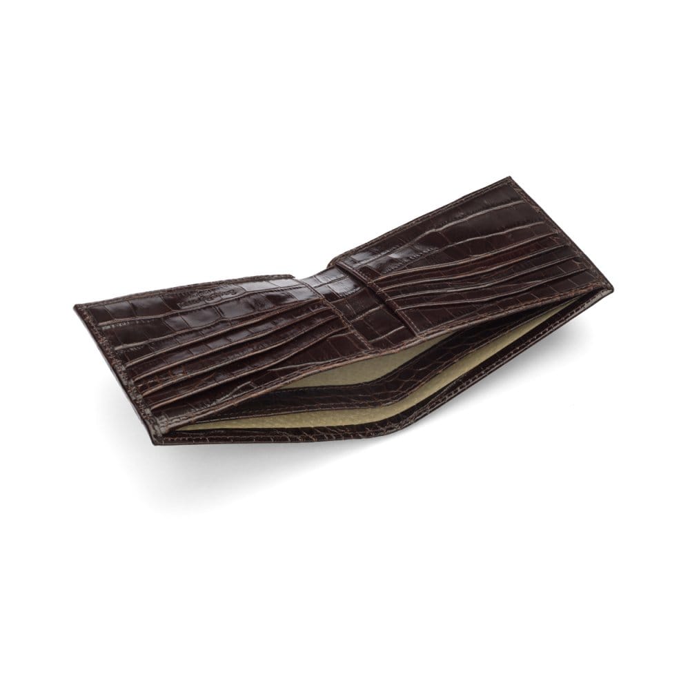 Brown Croc Compact Leather Billfold Wallet With RFID Protection