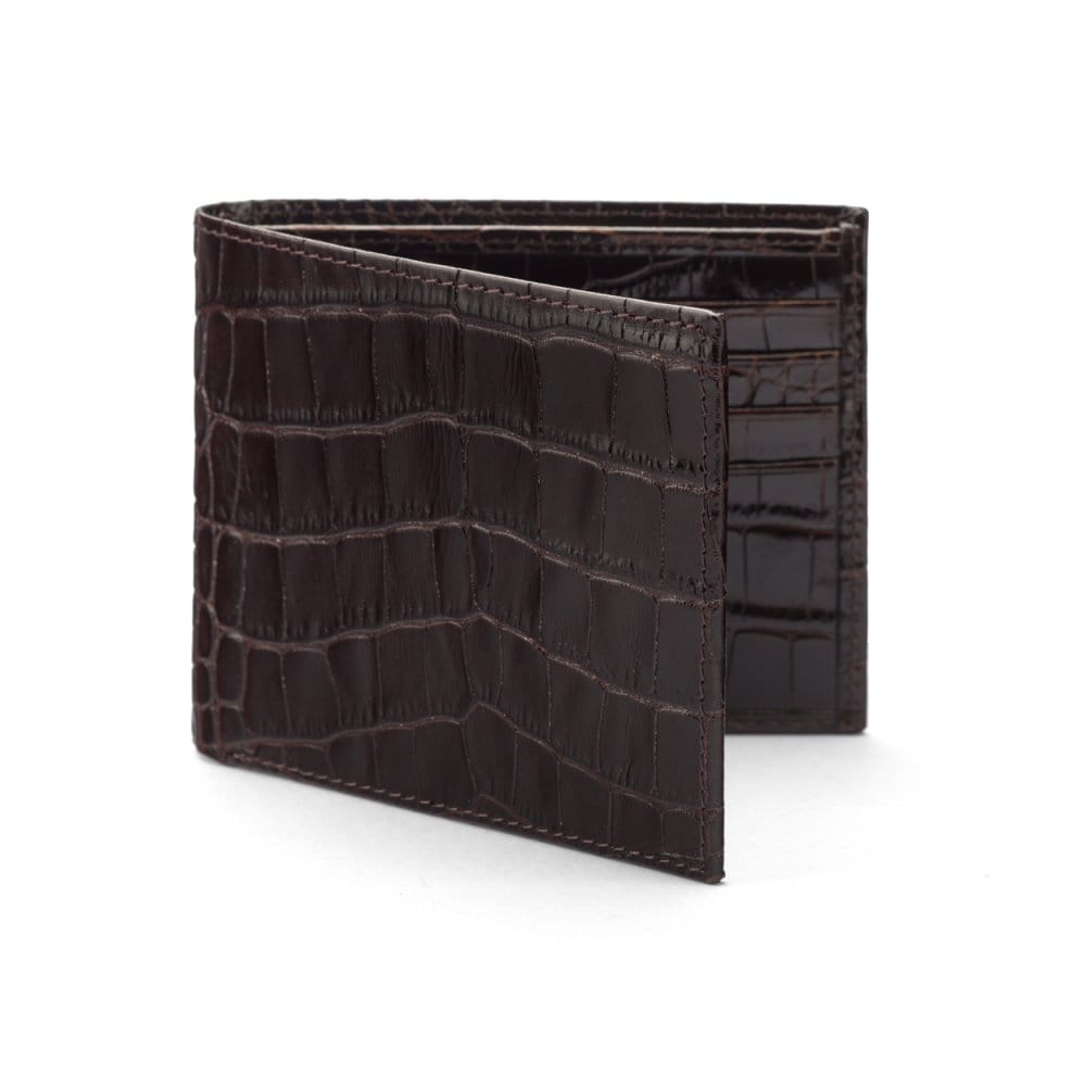 Brown Croc Compact Leather Billfold Wallet With RFID Protection