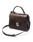 Leather top handle bag, Burnett bag, brown croc, with shoulder strap
