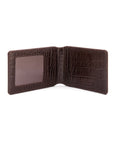 Leather travel card wallet, brown croc, open