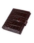 Mini leather trifold photo frame, brown croc, 60 x 40mm, front