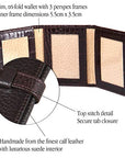 Mini leather trifold photo frame, brown croc, 60 x 40mm, features