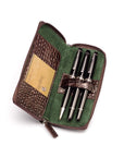 Leather zip around triple pen case, brown croc, inside view