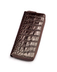 Leather zip around triple pen case, brown croc, front view
