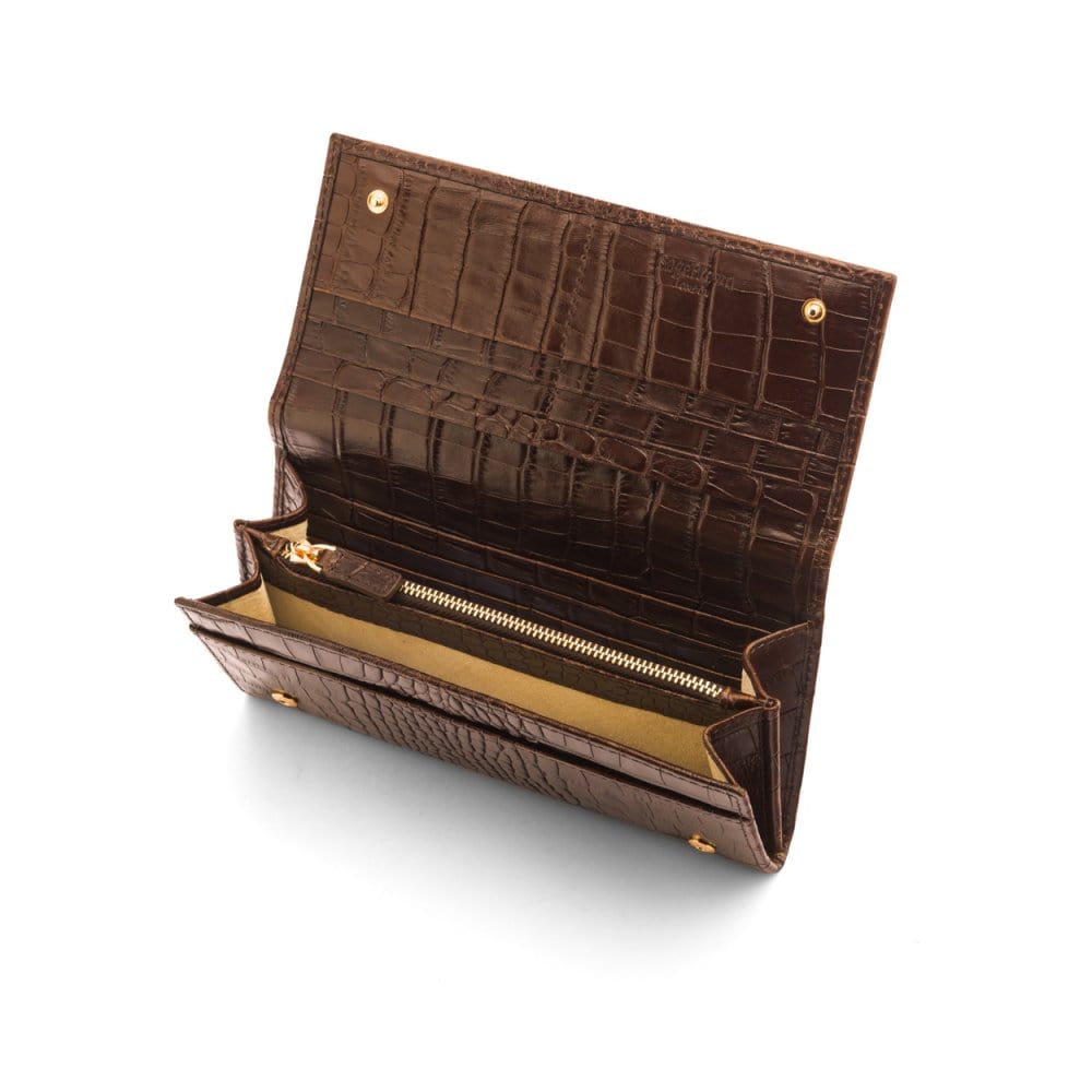 Leather Mayfair concertina purse, brown croc, inside