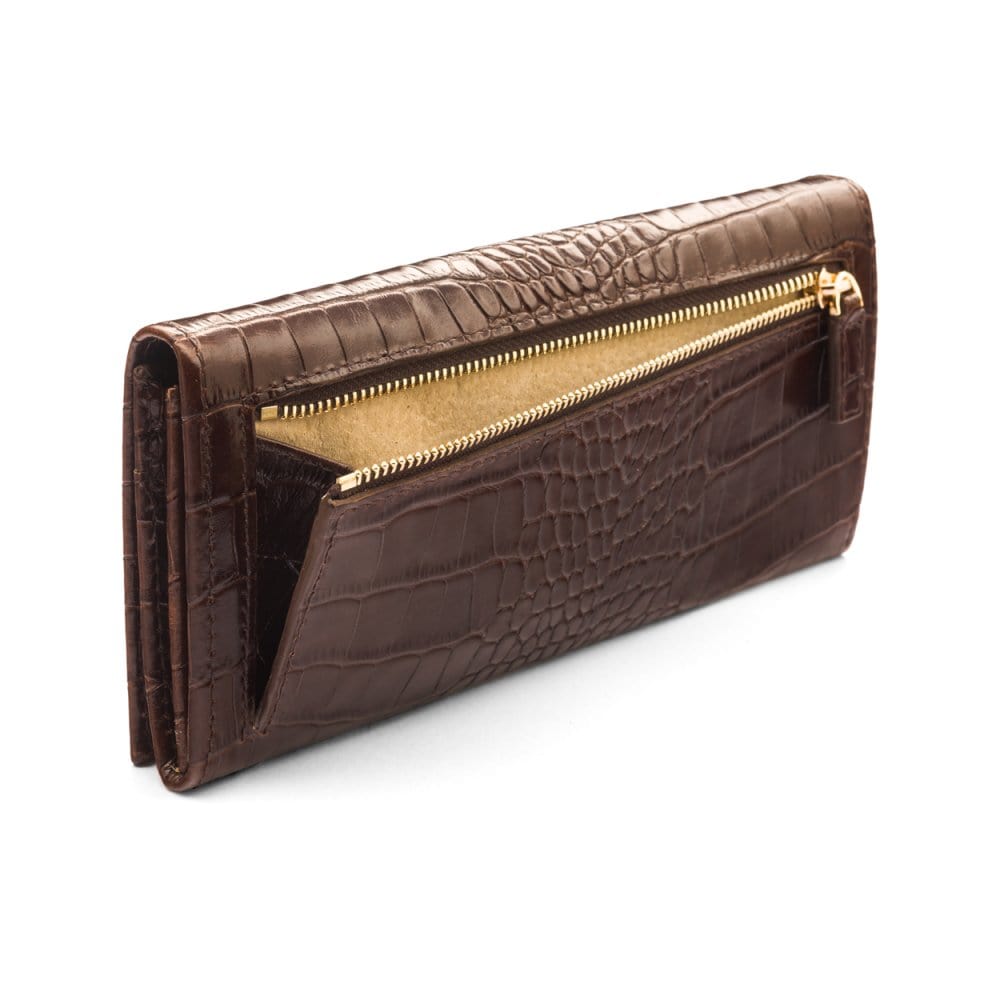 Leather Mayfair concertina purse, brown croc, back