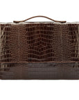 Small leather briefcase, brown croc, front