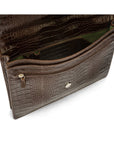 Small leather briefcase, brown croc, inside