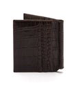 Brown Croc Compact Leather Money Clip Wallet