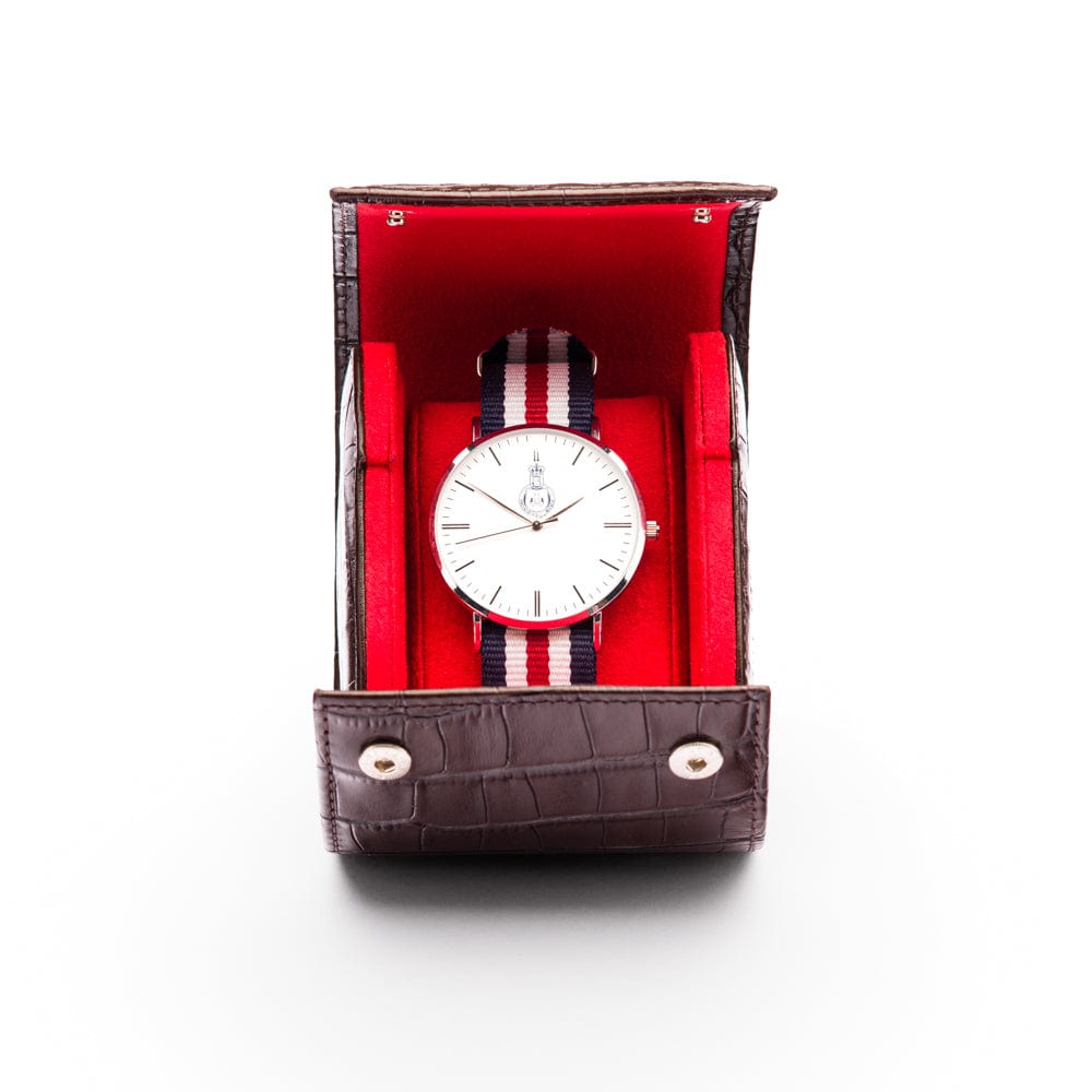 Single watch roll, brown croc, inside