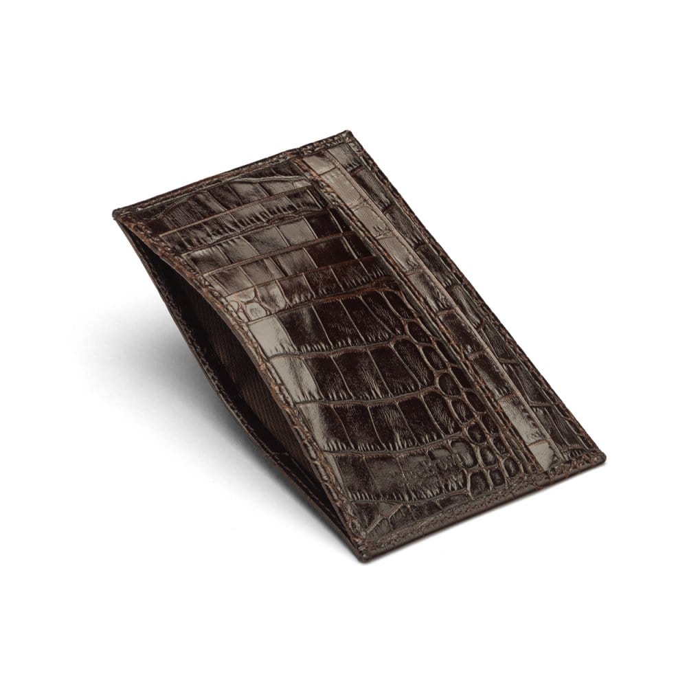 Brown Croc Slim Flat Leather Pocket Jotter Card Wallet