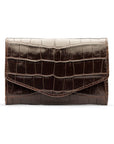 Small leather concertina purse, brown croc, front
