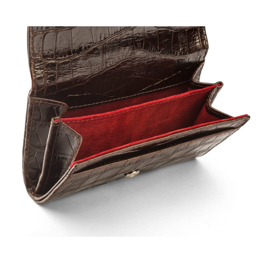 Small leather concertina purse, brown croc, inside