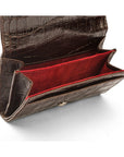Small leather concertina purse, brown croc, inside
