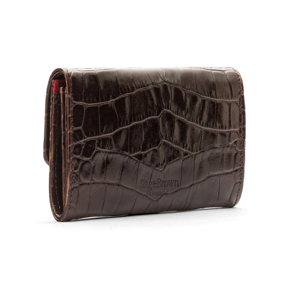 Small leather concertina purse, brown croc, back