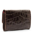 Small leather concertina purse, brown croc, back