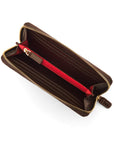 Tall leather zip around accordion purse, brown croc, open
