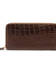 Tall leather zip around accordion purse, brown croc