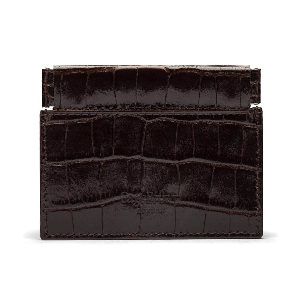 Leather squeeze spring coin purse, brown croc, back