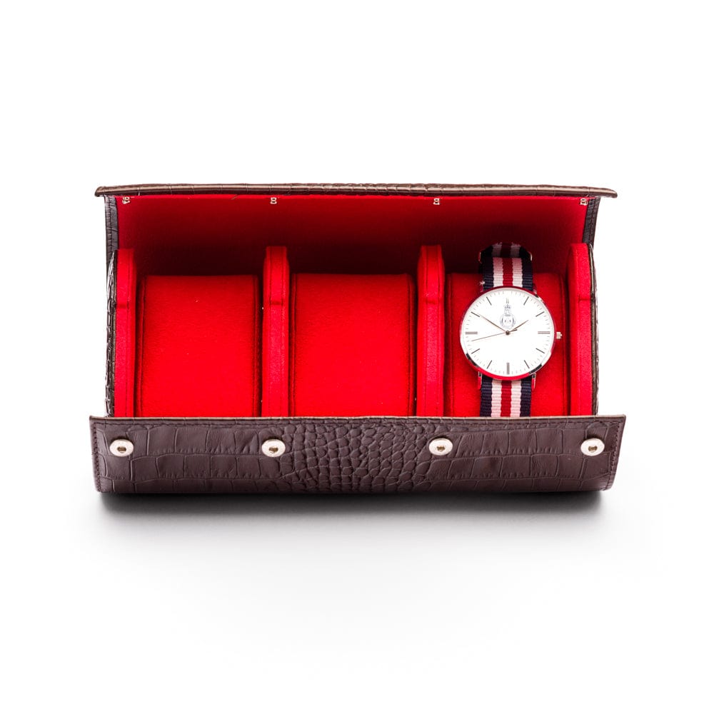 Triple watch roll, brown croc, inside
