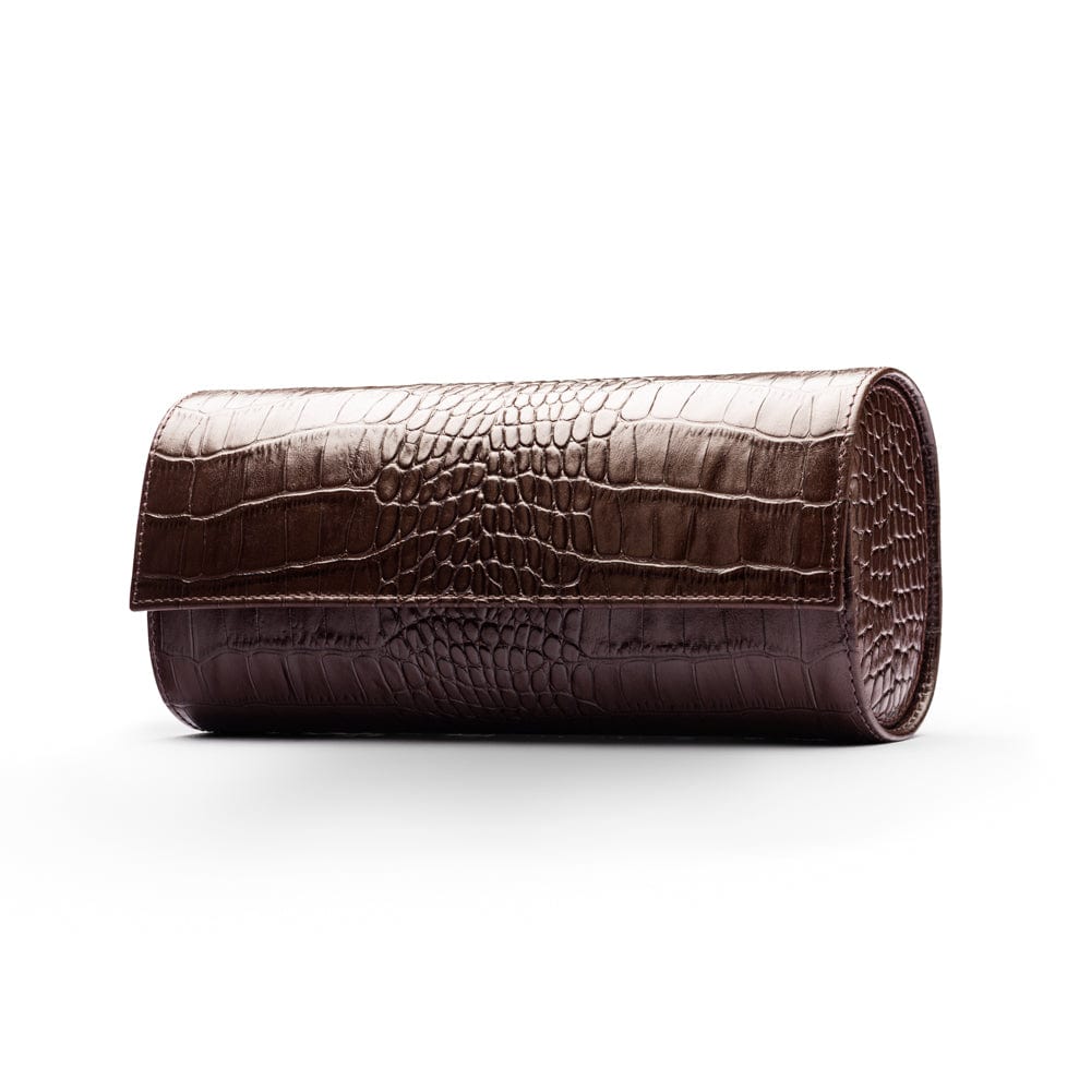 Triple watch roll, brown croc, front